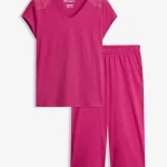 Piżama z szerokimi spodniami culotte 3/4 różowy fuksja • cena 72,99 zł • sklep bonprix