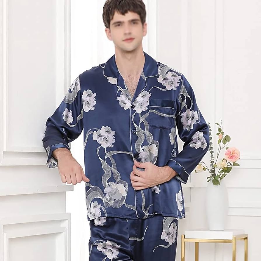 jedwabna-pizama-meska-876rhc.jpg Piżama męska piżama męska garnitur bielizna nocna odzież domowa bielizna nocna Casual Lovers 100% jedwabna piżama (kolor: A, rozmiar: kod XXL) (kod A ... - obrazek 1