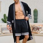 Męskie Piżama Jedwabna szata Odzież do spania Suknia kąpielowa Wzory graficzne Moda Elegancki Klasyczny Dom Codzienny Łóżko Poliester Komfort Miękka W serek Długi rękaw Pasek w zestawie Wiosna Jesień 2026 $59.99