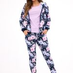 Cornette MADDIE 355/464 – Trzyczęściowa Piżama Damska z Bawełny z Bluza w Kwiaty i Kapturem