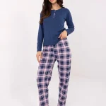 Piżama damska w kolorze granatowym komplet bluzka + spodnie KRATECZKA MALOMA sklep z odzieżą damską, bluzki, t shirty, bluzy, duże rozmiary, plus size