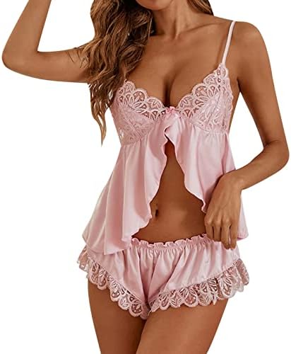 pizama-damska-koronkowa-989xfg.jpg Piżama dla kobiet damska bielizna nocna koronkowa piżama zestaw piżamy dla kobiet, różowy, M : Amazon.pl: Moda - obrazek 1