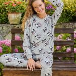 Piżama Damska Welurowa Cute Pandas, Szary, r. S XL