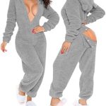 Damska Jednoczęściowa Piżama Onesie Kombinezon Z Kapturem, Zapinana Na Guziki Tylna Klapka Thermal Union Suit Body Bielizna Nocna,Szary,Ł,HaoAMZ : Amazon.pl: Moda