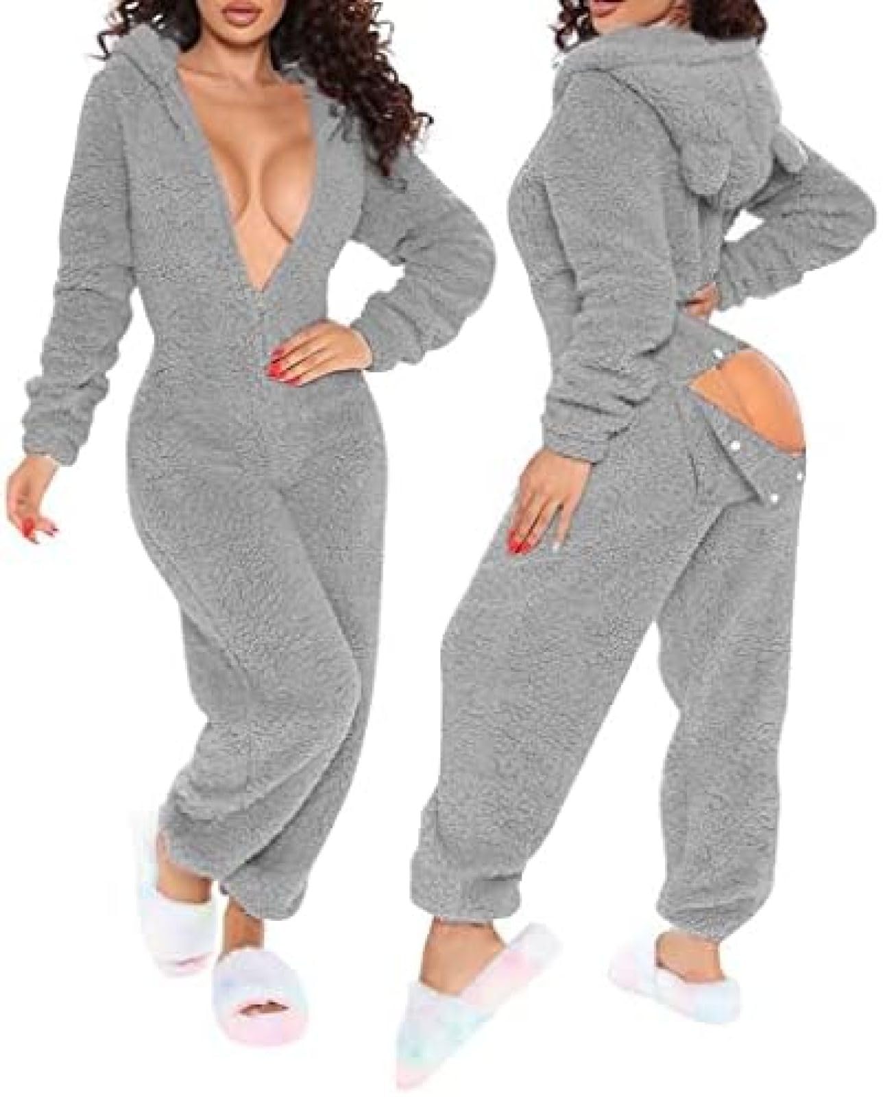 pizama-damska-z-klapka-792dqs.jpg Damska Jednoczęściowa Piżama Onesie Kombinezon Z Kapturem, Zapinana Na Guziki Tylna Klapka Thermal Union Suit Body Bielizna Nocna,Szary,Ł,HaoAMZ : Amazon.pl: Moda - obrazek 1