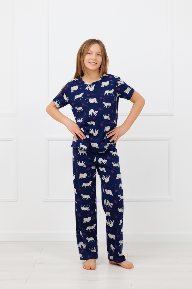 pizama-dziewczeca-152-472jhc.jpg Piżama dziewczęca Mimi Italian Fashion 100% bawełna – krótki rękaw, spodnie - obrazek 1