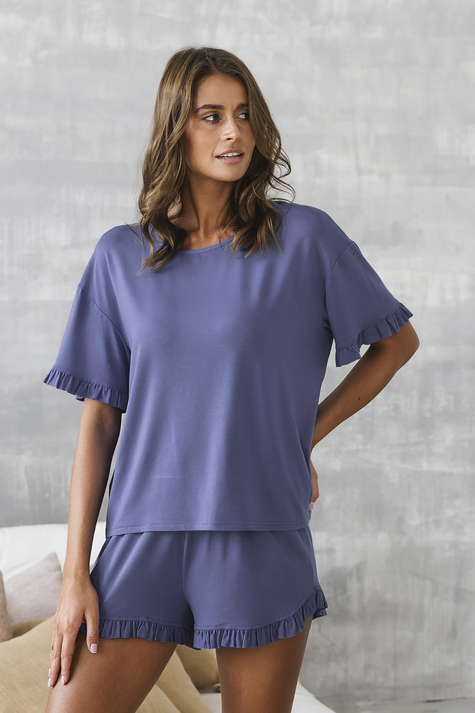 pizama-italian-fashion-280ybu.jpg Piżama Damska krótki rękaw, spodenki Styl Italian Fashion niebieski - obrazek 1