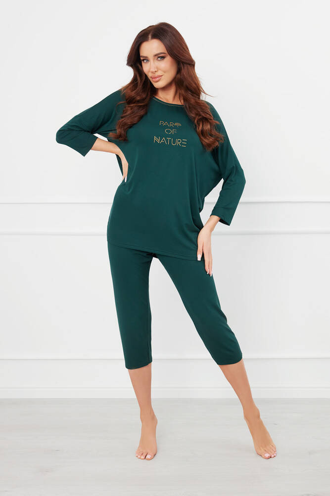 pizama-italian-fashion-282lsn.jpg Piżama Damska 3/4 rękaw, 3/4 spodnie Natura Italian Fashion zielony - obrazek 1
