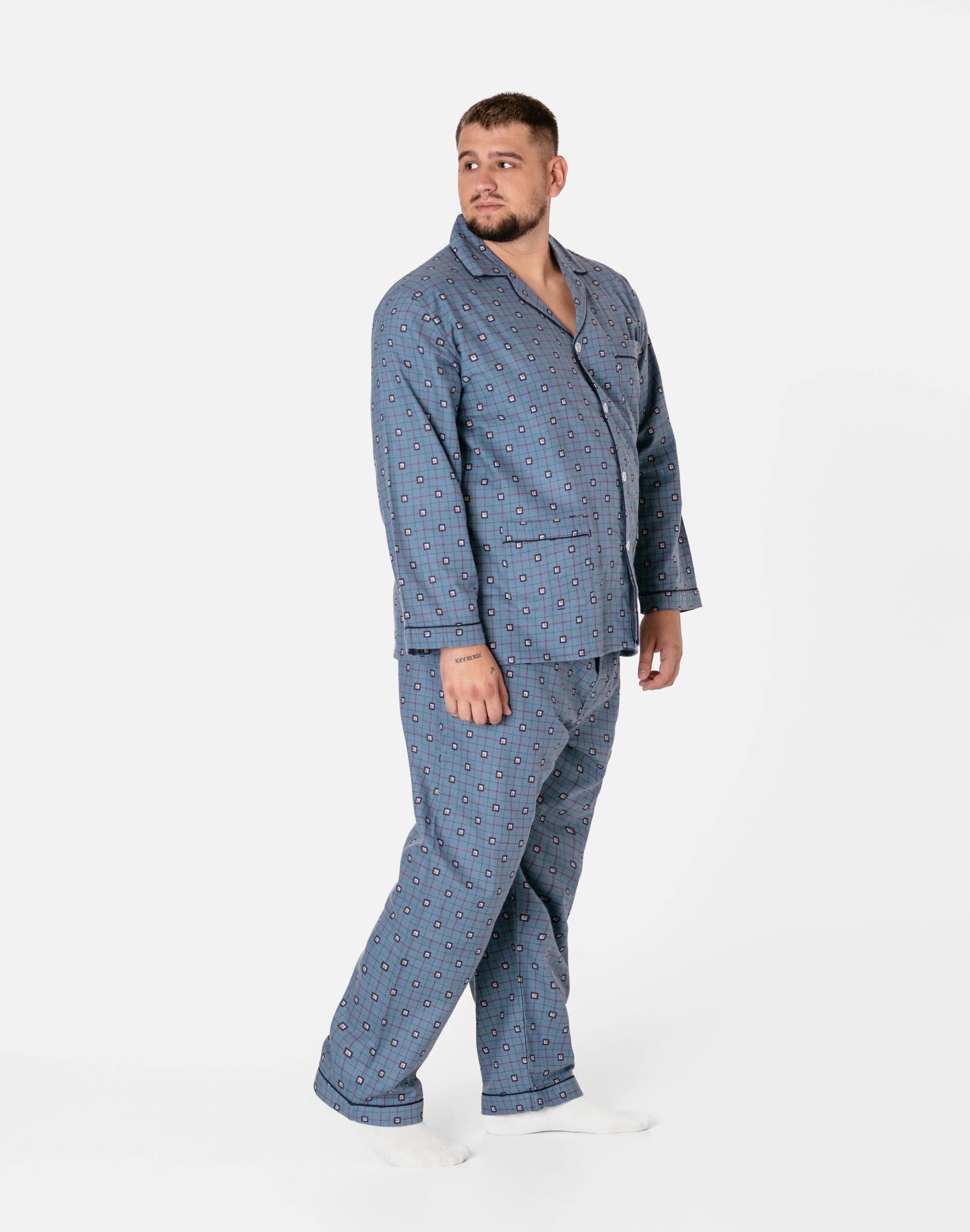pizama-meska-4xl-168ygh.jpg Duża Ciepła Piżama Męska Flanelowa Bawełniana Koszula + Spodnie 4033 8 4XL - obrazek 1