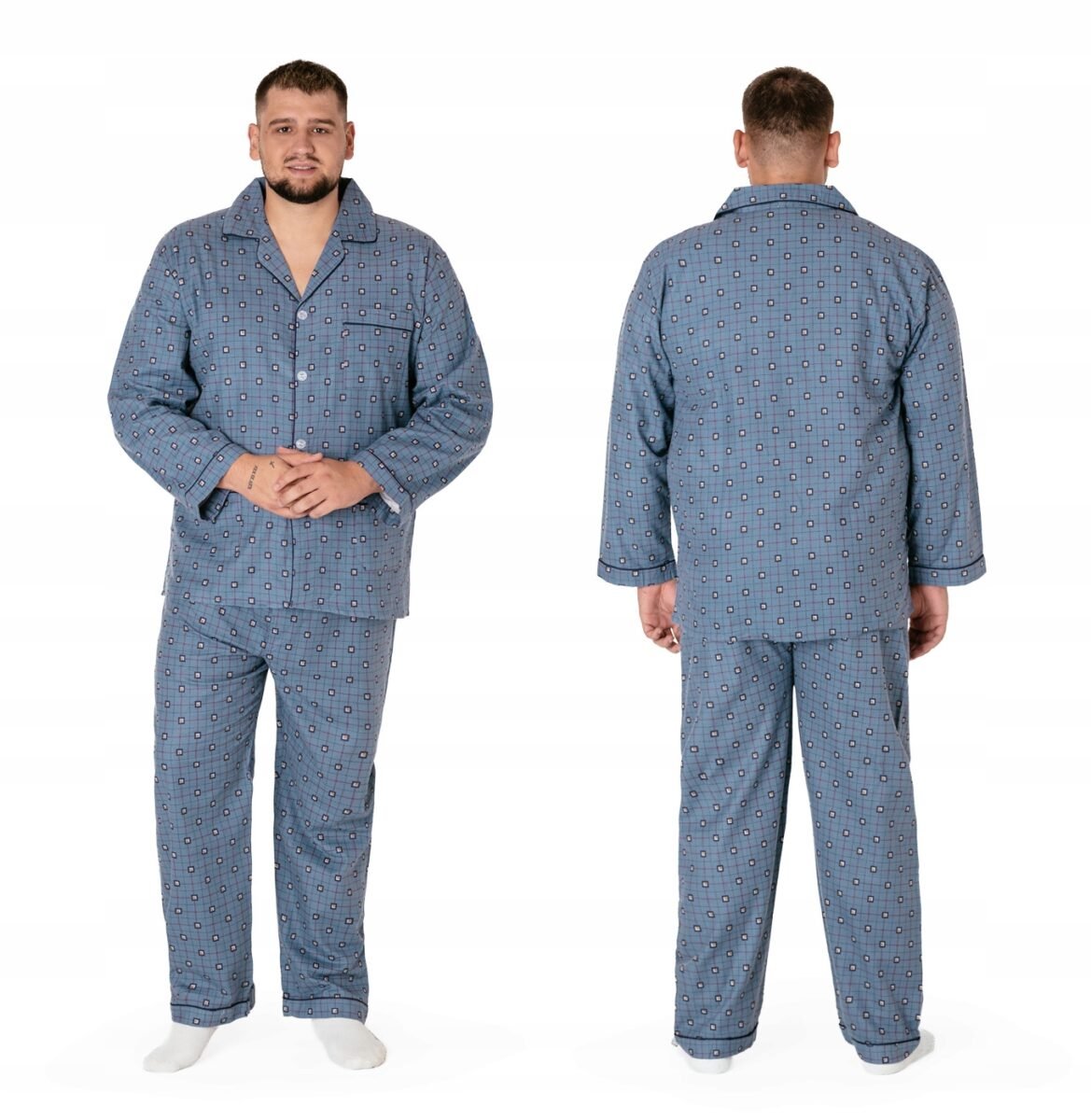pizama-meska-ciepla-765jsr.jpg Duża Ciepła Piżama Męska Flanelowa Bawełniana Koszula + Spodnie 4033 8 4XL - obrazek 1