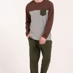Moraj piżama męska z kieszonką i długim rękawem patt 1 brown/grey/green