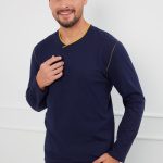 Piżama Męska długi rękaw, długie spodnie Ludwik talian Fashion granatowy
