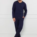 Ludwik Piżama Męska długi rękaw, długie spodnie Italian Fashion granatowy