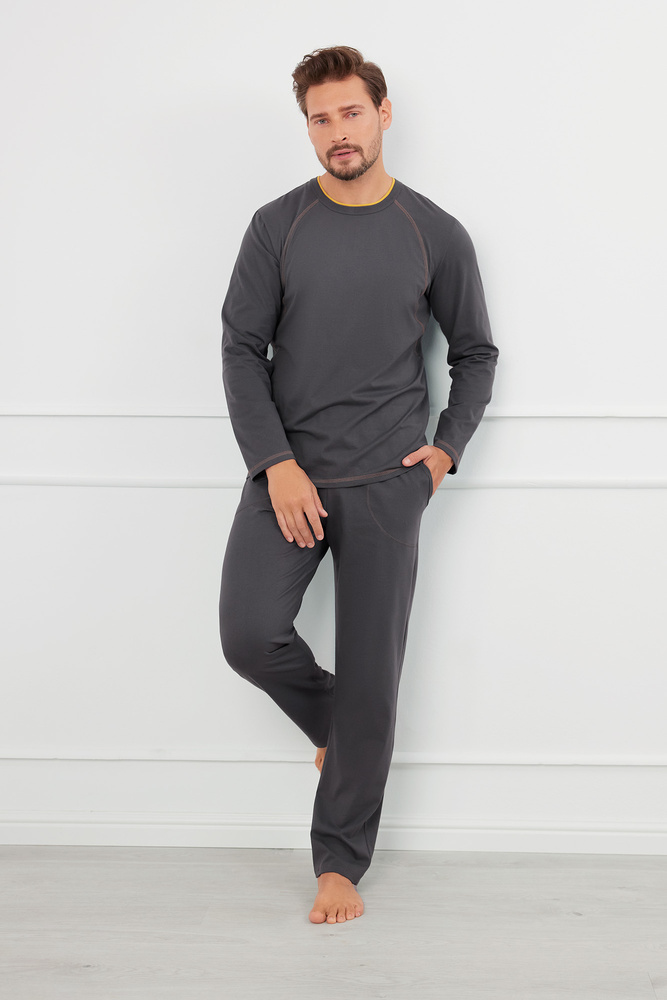 pizama-meska-z-dlugim-rekawem-954ewh.jpg Salomon Piżama Męska długi rękaw, długie spodnie Italian Fashion grafitowy/miodowy - obrazek 1