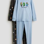 Bawełniana piżama w nadruki 2 pak Niebieski/Minecraft Dziecko | H&M PL