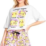 Pokemon Piżama damska, krótki zestaw, bawełniana piżama damska, krótka, z Pikachu, wygodna damska piżama, krótka, idealna do bielizny nocnej i wypoczynkowej, szary/różowy, M : Amazon.pl: Moda