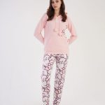 Piżama Damska Polarowa Vienetta Happy Bunny Hoodie, brzoskwiniowa, r. S XL