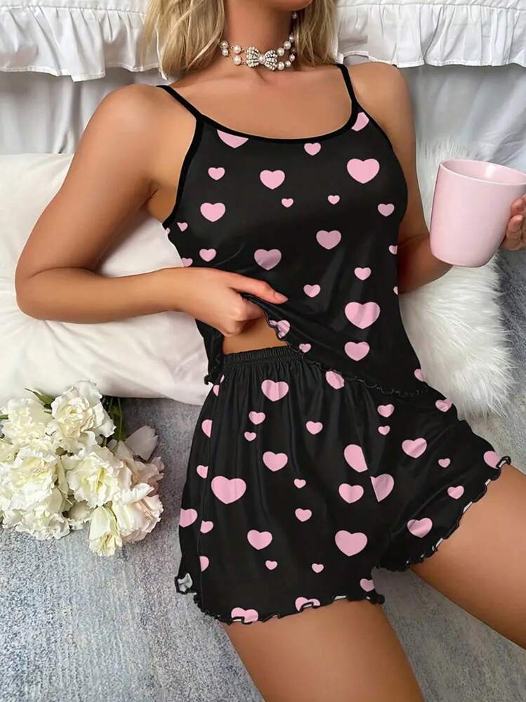shein-pizama-damska-897wiy.jpg SHEIN Casual Underwear&Sleepwear Piżama w serca Rozmiar S - obrazek 1