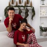 Piżama męska Sensis Jack Świąteczna krótki rękaw bordowa