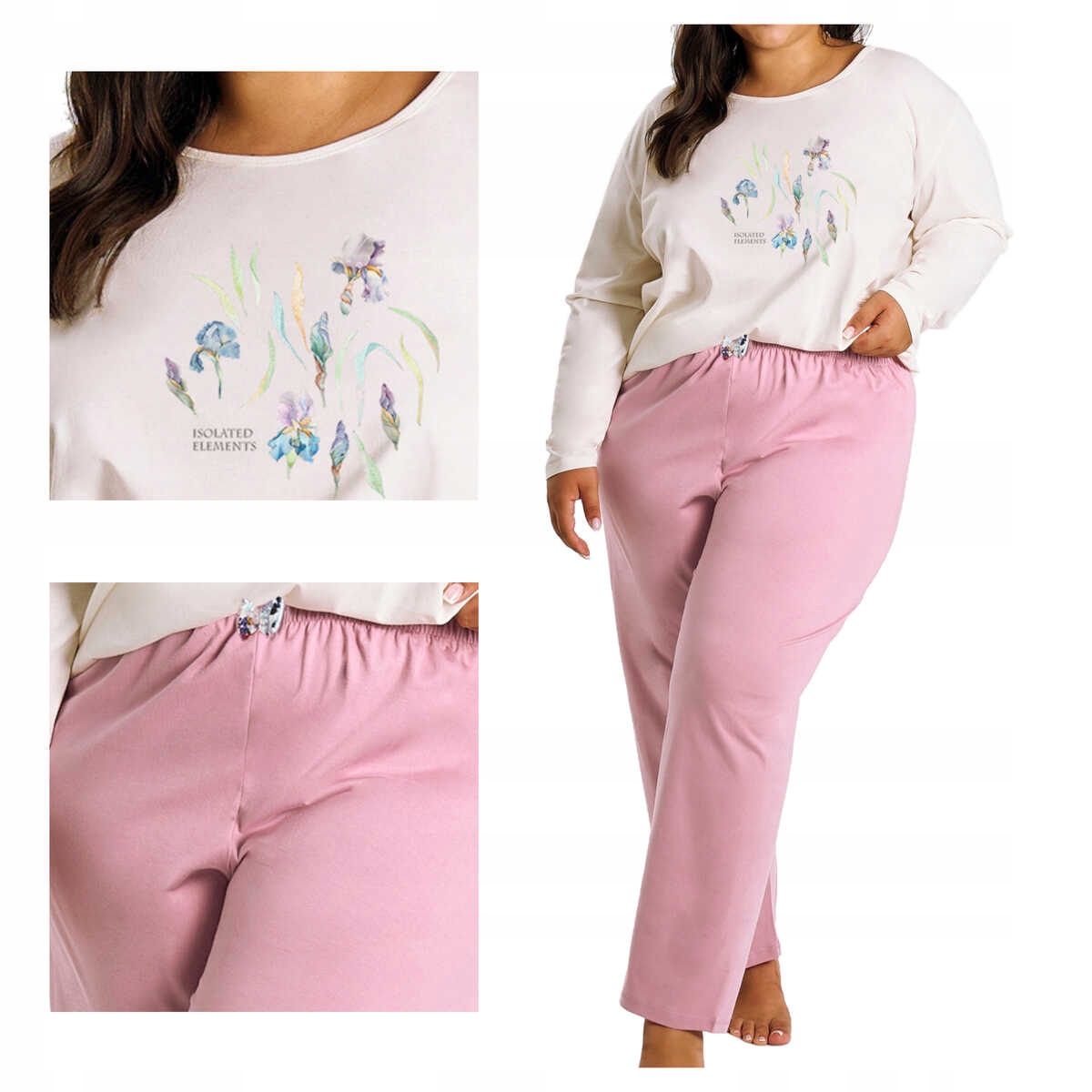 taro-pizamy-392sgt.jpg TARO Piżama damska bawełna długi rękaw Monica 3470 01 ecru 3XL - obrazek 1